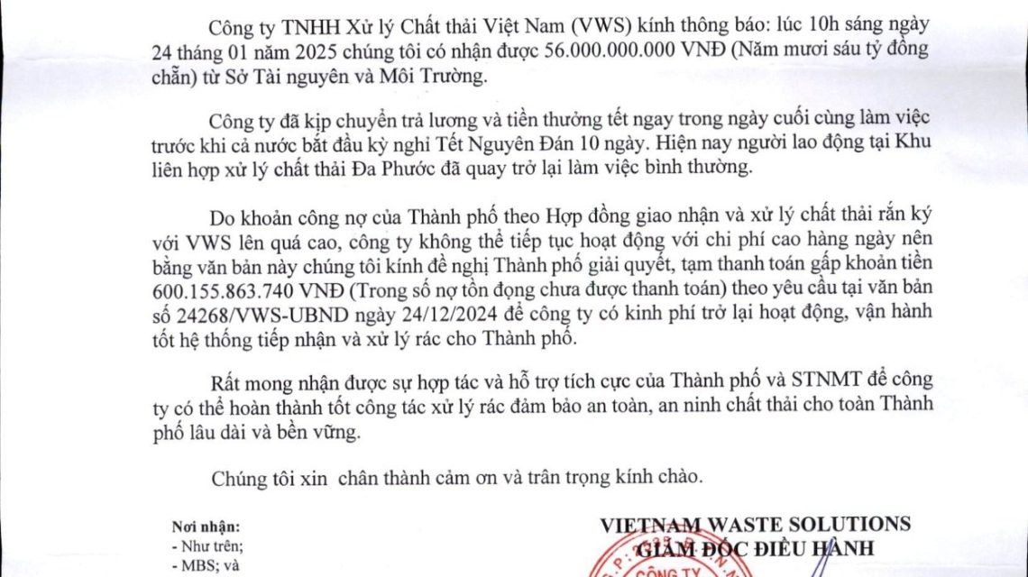 2528VB VWS NGAY 25.01.2025 VV THONG BAO VV CONG NHAN VIEN CUA KLHXLCT DA PHUOC DA QUAY LAI LAM VIEC BINH THUONG 1